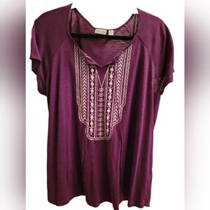 Kim Rogers Purple Embroidered Short Sleeve Top